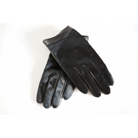 Black Calf Hair and Lamb Leather Gloves