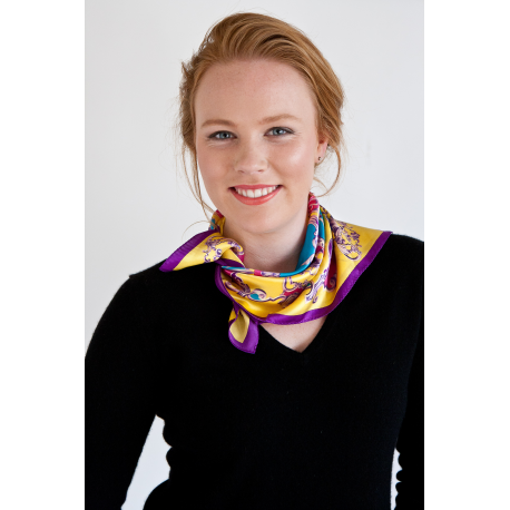 Yellow and Purple Small Square Silk Scarf